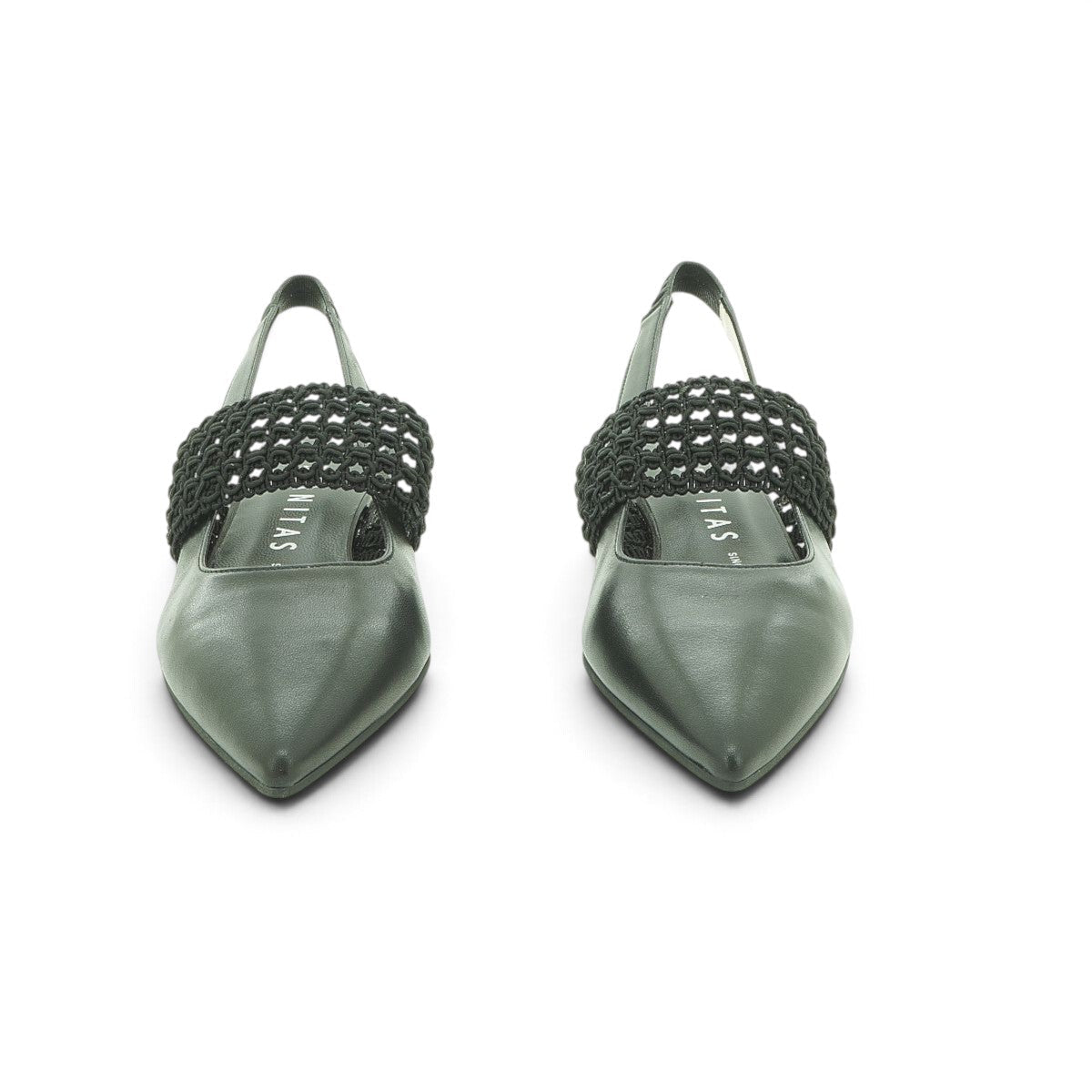 Hispanitas Black Leather Pointed-Toe Slingback with Macramé Band | HV264778