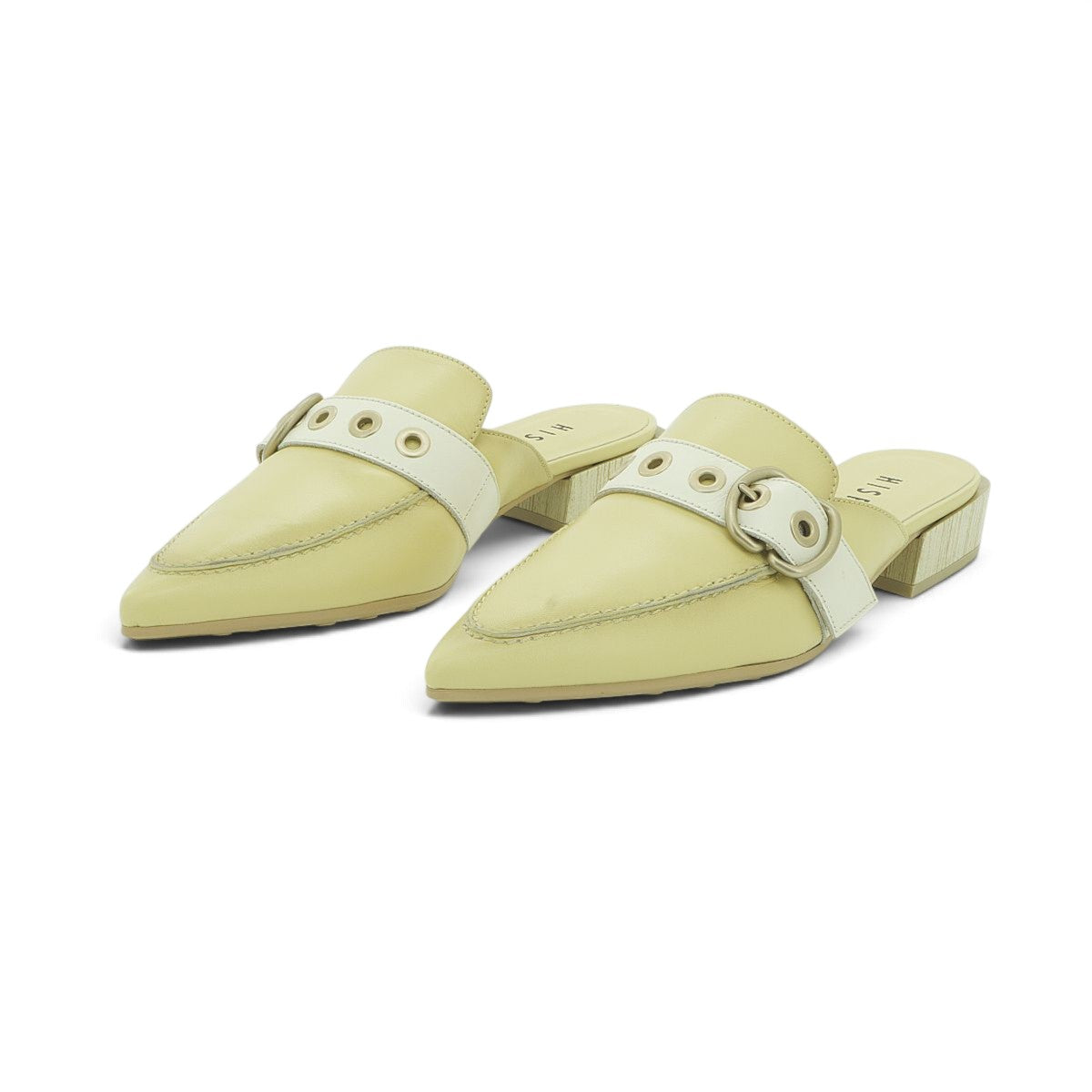 Hispanitas Pistachio Leather Pointed-Toe Mule with Block Heel | BHV264810