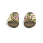 Hispanitas Taupe Leather Flat Mule with Silk Scarf Bow | HV264795