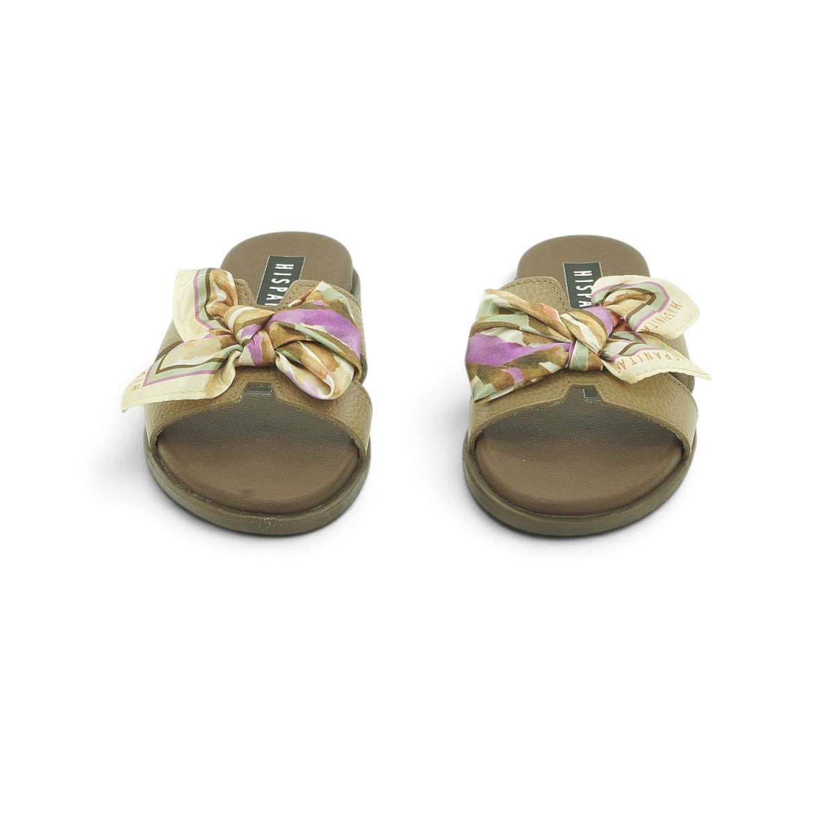 Hispanitas Taupe Leather Flat Mule with Silk Scarf Bow | HV264795