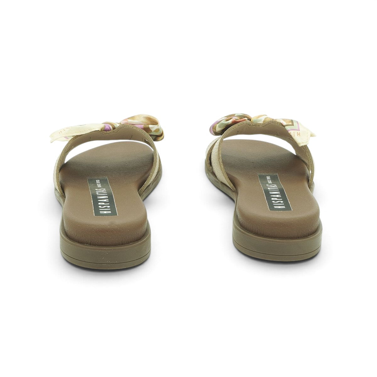 Hispanitas Taupe Leather Flat Mule with Silk Scarf Bow | HV264795