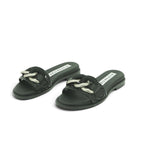 Hispanitas Black Woven Leather Flat Mule with Chain Detail | RHV264851