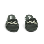 Hispanitas Black Woven Leather Flat Mule with Chain Detail | RHV264851