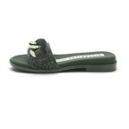 Hispanitas Black Woven Leather Flat Mule with Chain Detail | RHV264851