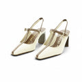Hispanitas Cream & Taupe T-Bar Slingback Block Heel | BHV264675