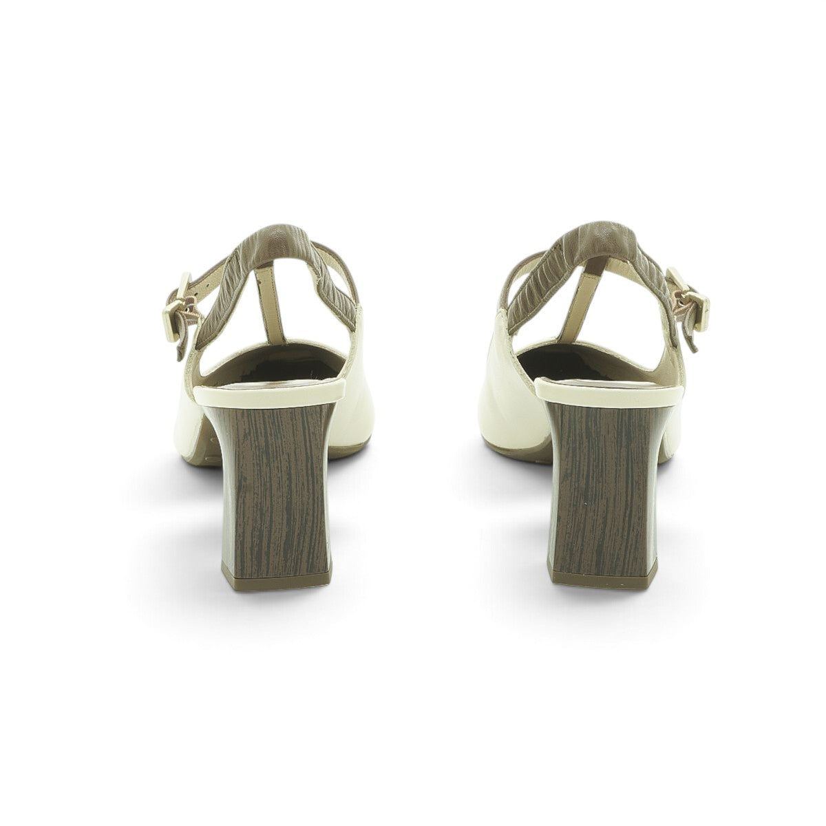 Hispanitas Cream & Taupe T-Bar Slingback Block Heel | BHV264675