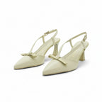 Hispanitas Cream Pointed-Toe Slingback Mid Heel | BHV264678