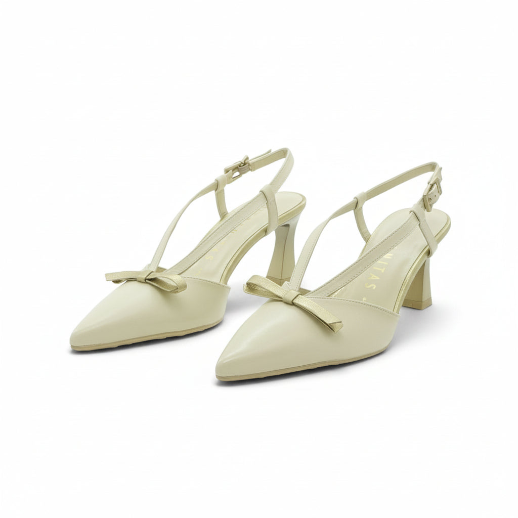 Hispanitas Cream Pointed-Toe Slingback Mid Heel | BHV264678