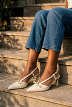 Hispanitas Cream Pointed-Toe Slingback Mid Heel | BHV264678