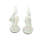 Luisa Barcelos Silver Metallic Tassel Lace-Up Kitten Heel Sandal | 13240008