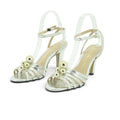 Luisa Barcelos Silver Metallic Leather Gold Orb Embellished Block Heel Sandal | 14130017