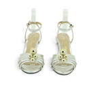 Luisa Barcelos Silver Metallic Leather Gold Orb Embellished Block Heel Sandal | 14130017