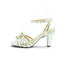 Luisa Barcelos Silver Metallic Leather Gold Orb Embellished Block Heel Sandal | 14130017