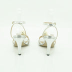 Luisa Barcelos Silver Metallic Leather Gold Orb Embellished Block Heel Sandal | 14130017