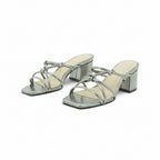 Luisa Barcelos Pewter Metallic Knot-Detail Strappy Block Heel Mule | 60330052