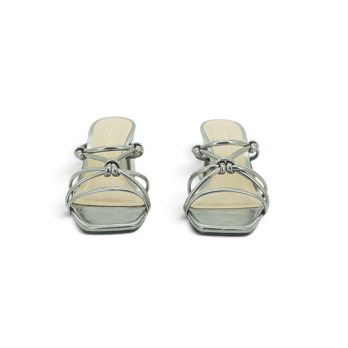 Luisa Barcelos Pewter Metallic Knot-Detail Strappy Block Heel Mule | 60330052