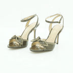 Luisa Barcelos Khaki Patent Leather Studded Bow Stiletto Heel Sandal | 11530067