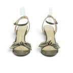 Luisa Barcelos Khaki Patent Leather Studded Bow Stiletto Heel Sandal | 11530067