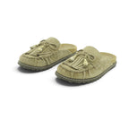 Luisa Barcelos Khaki Suede Fringe Tassel Moccasin Flat Mule | 12730024