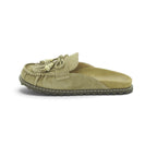 Luisa Barcelos Khaki Suede Fringe Tassel Moccasin Flat Mule | 12730024