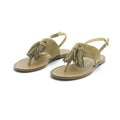 Luisa Barcelos Khaki Suede Beaded Tassel Thong Flat Sandal | 13010109