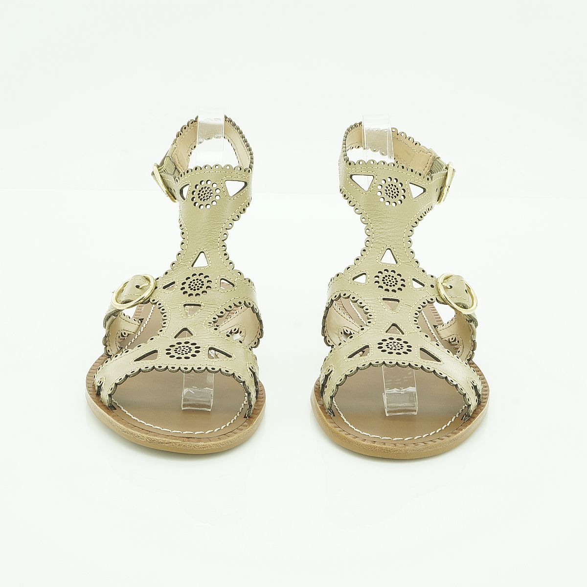 Luisa Barcelos Cream Laser-Cut Leather Gladiator Flat Sandal | 13010122
