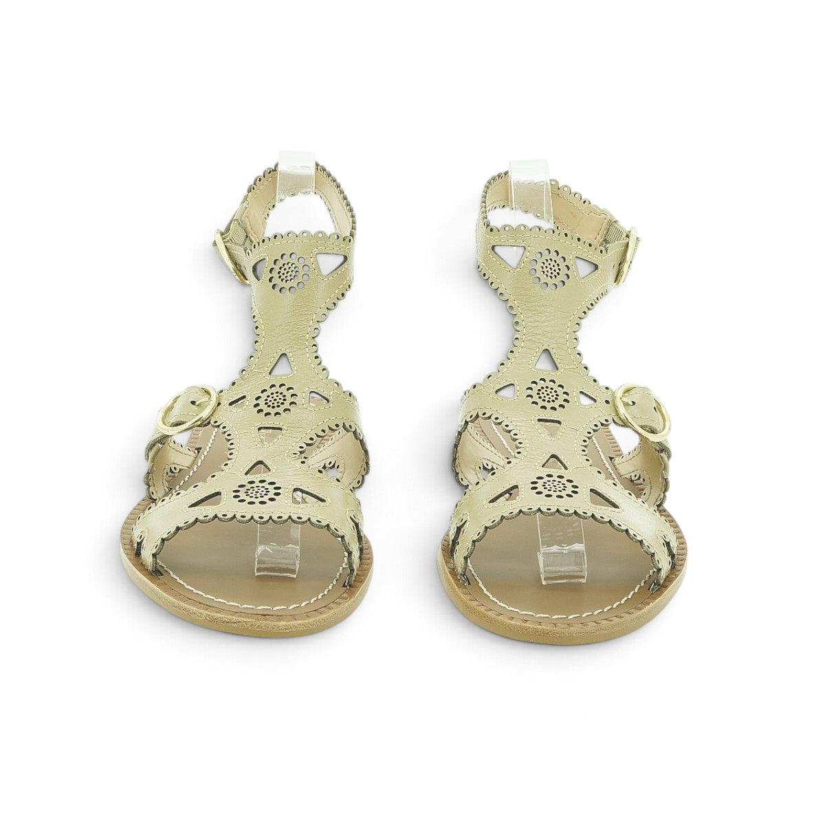 Luisa Barcelos Cream Laser-Cut Leather Gladiator Flat Sandal | 13010122