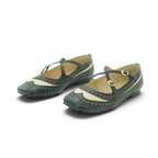 Luisa Barcelos Black & Cream Brogue Leather Cross-Strap Mary Jane Flat | 13060080