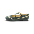 Luisa Barcelos Black & Cream Brogue Leather Cross-Strap Mary Jane Flat | 13060080