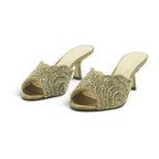 Luisa Barcelos Gold Beaded Crystal Heeled Mule | 1430011