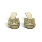 Luisa Barcelos Gold Beaded Crystal Heeled Mule | 1430011