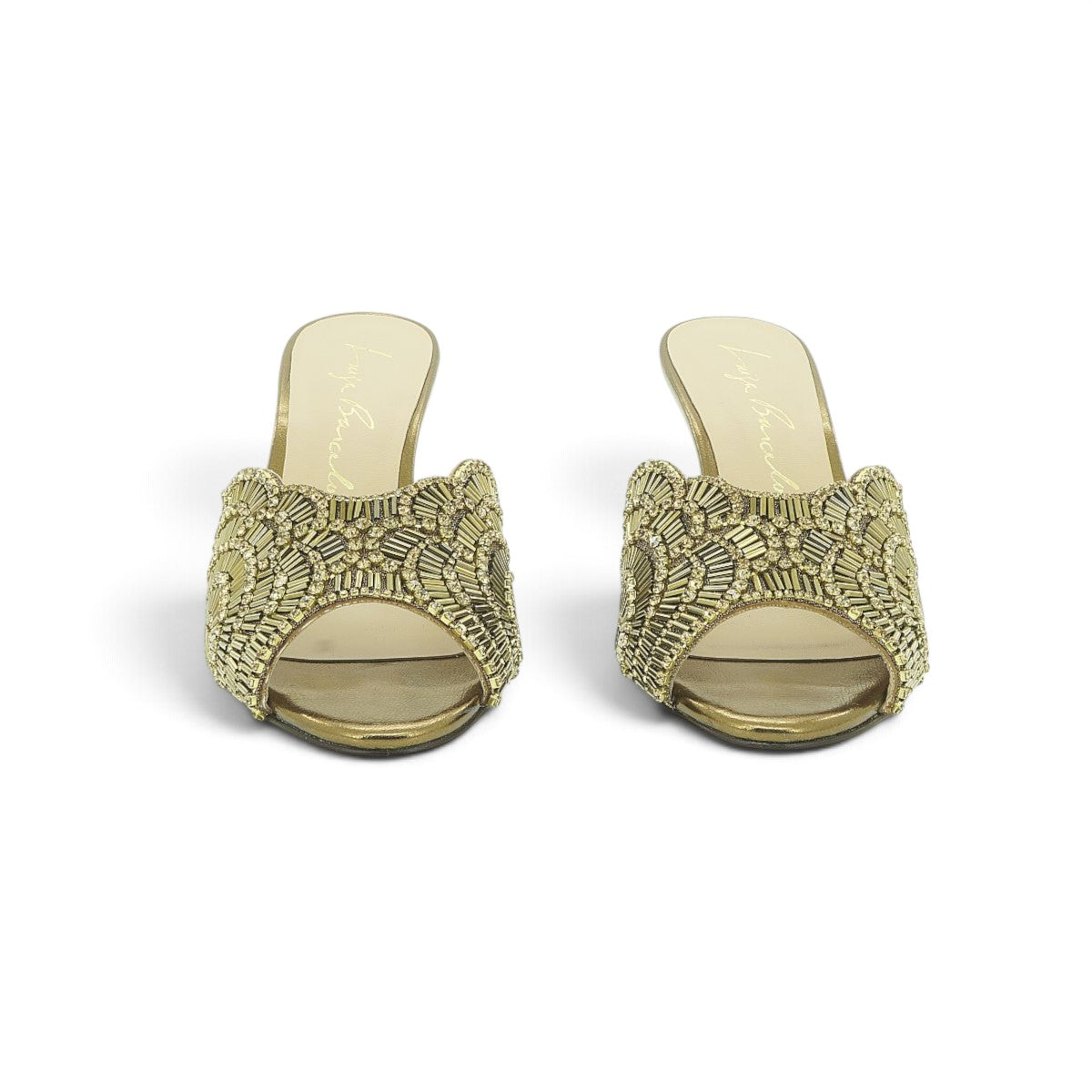 Luisa Barcelos Gold Beaded Crystal Heeled Mule | 1430011