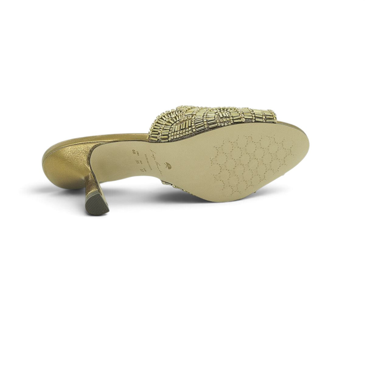 Luisa Barcelos Gold Beaded Crystal Heeled Mule | 1430011