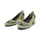 Luisa Barcelos Sand Suede Floral Embroidered Block Heel Pump | 13140053