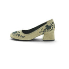 Luisa Barcelos Sand Suede Floral Embroidered Block Heel Pump | 13140053