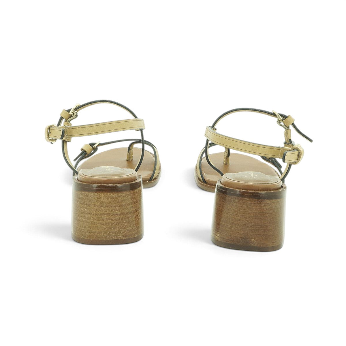 Luisa Barcelos Sand Leather Toe-Ring Double Strap Block Heel Sandal | 13150021