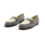 Luisa Barcelos Burgundy & Cream Studded Leather Penny Loafer | 13170046