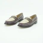 Luisa Barcelos Burgundy & Cream Studded Leather Penny Loafer | 13170046