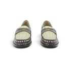 Luisa Barcelos Burgundy & Cream Studded Leather Penny Loafer | 13170046