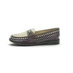 Luisa Barcelos Burgundy & Cream Studded Leather Penny Loafer | 13170046