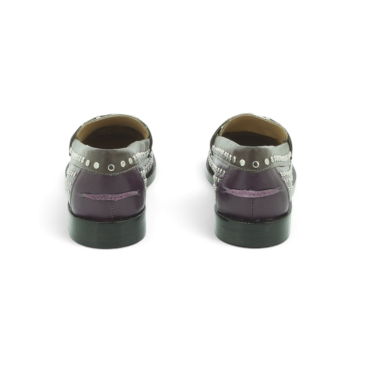 Luisa Barcelos Burgundy & Cream Studded Leather Penny Loafer | 13170046