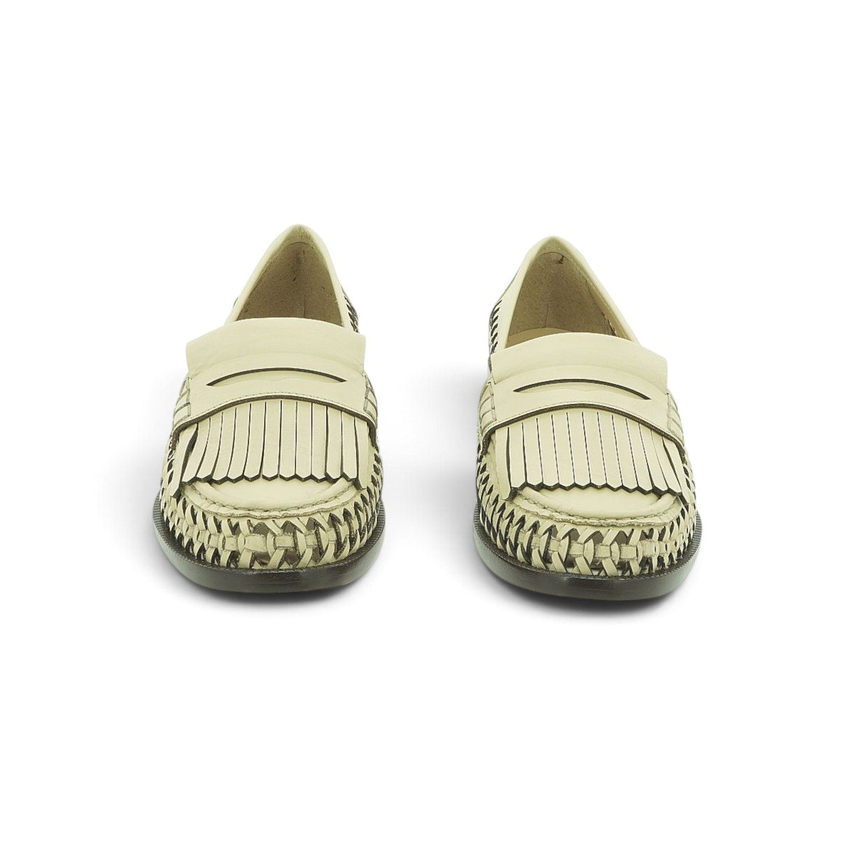 Luisa Barcelos Cream Woven Leather Kiltie Fringe Penny Loafer | 13170050