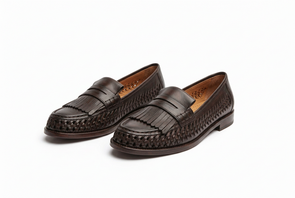 Luisa Barcelos Brown Woven Leather Kiltie Fringe Loafer | 13170050