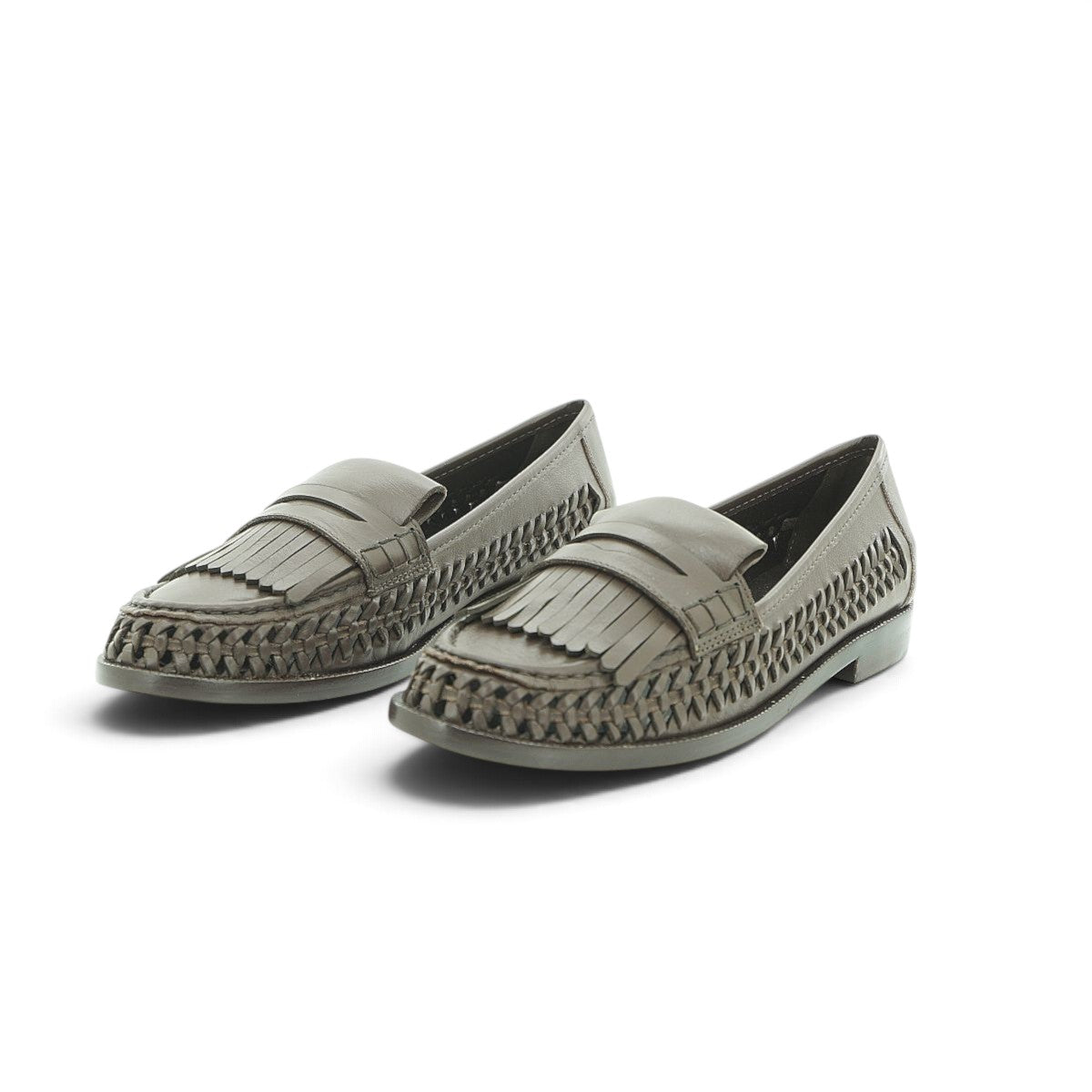 Luisa Barcelos Brown Woven Leather Kiltie Fringe Loafer | 13170050