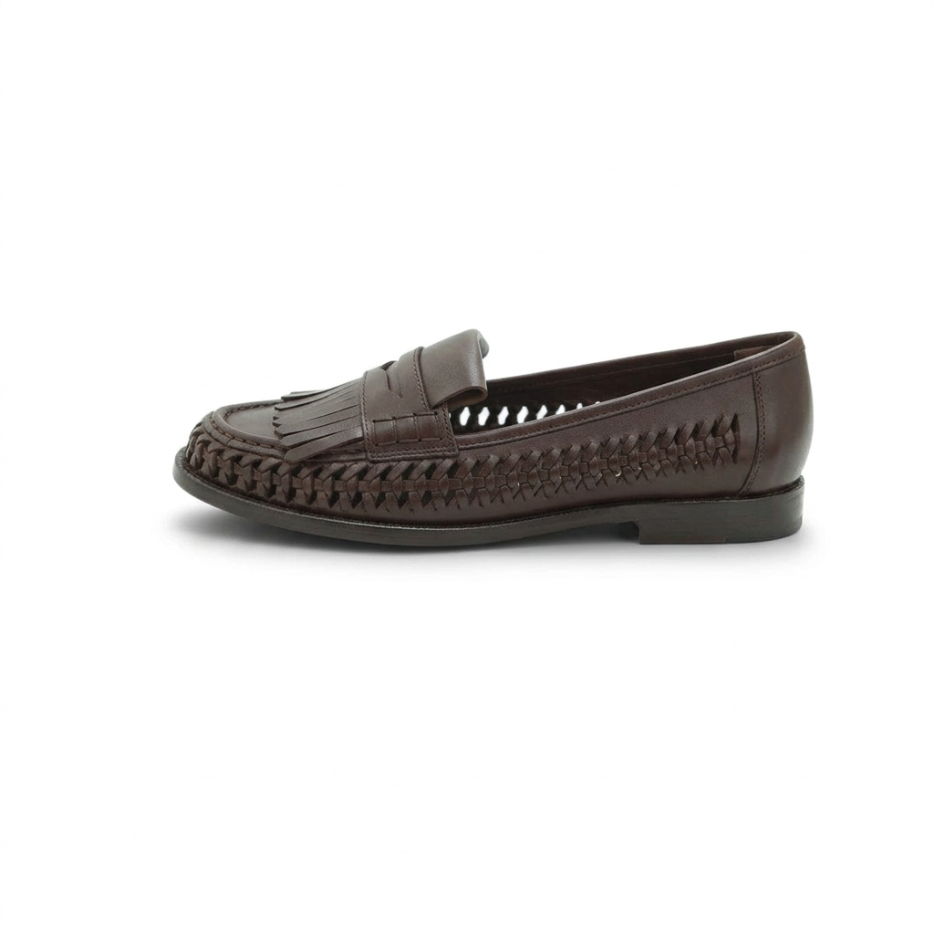Luisa Barcelos Brown Woven Leather Kiltie Fringe Loafer | 13170050