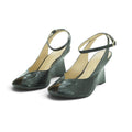 Luisa Barcelos Black Croc-Embossed Leather Peep-Toe Wedge Sandal | 13400042