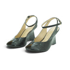 Luisa Barcelos Black Croc-Embossed Leather Peep-Toe Wedge Sandal | 13400042