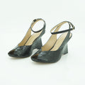 Luisa Barcelos Black Croc-Embossed Leather Peep-Toe Wedge Sandal | 13400042