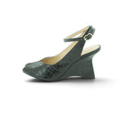 Luisa Barcelos Black Croc-Embossed Leather Peep-Toe Wedge Sandal | 13400042