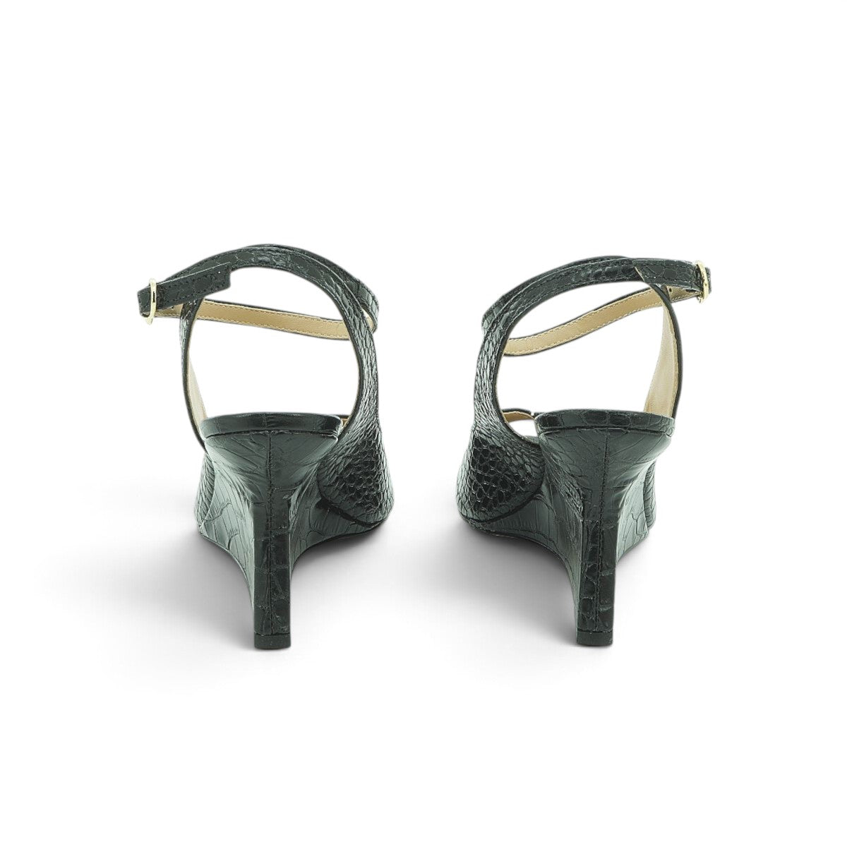 Luisa Barcelos Black Croc-Embossed Leather Peep-Toe Wedge Sandal | 13400042
